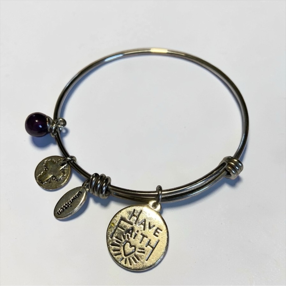 🍭5 for $20🍭 Unwritten Have Faith Genuine Amethyst Multi charm Bracelet CC